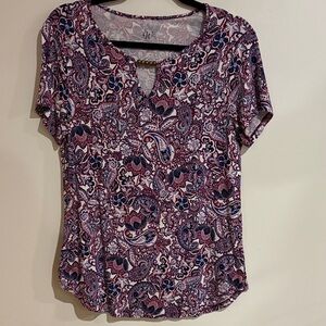 Women's Paisley Short Sleeve Top - Multicolor